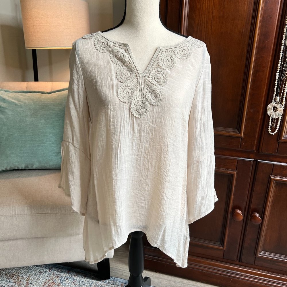 Zac & Rachel Boho Peasant Crochet Bell Sleeve Tunic